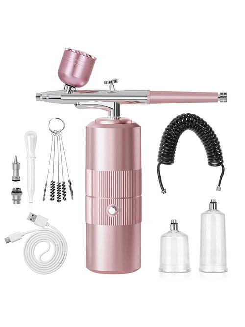 Wireless Portable Nail Art Spray Gun Kit With Compressor, 30PSI High Pressure Rechargeable Spray Gun With 0.3mm Nozzle, Suitable For Models, Haircuts, Cookies, Cakes And Other Painting