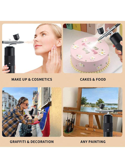 Wireless Portable Nail Art Spray Gun Kit With Compressor, 30PSI High Pressure Rechargeable Spray Gun With 0.3mm Nozzle, Suitable For Models, Haircuts, Cookies, Cakes And Other Painting