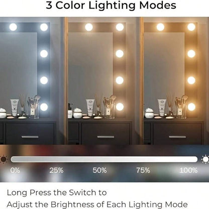 Yanosaku 37" Vanity Desk With Mirror & LED Lights, Makeup Vanity With Power Outlet & USB, 3 Lighting Modes, Dressing Table With 5 Drawers & Stool For Bedroom, White