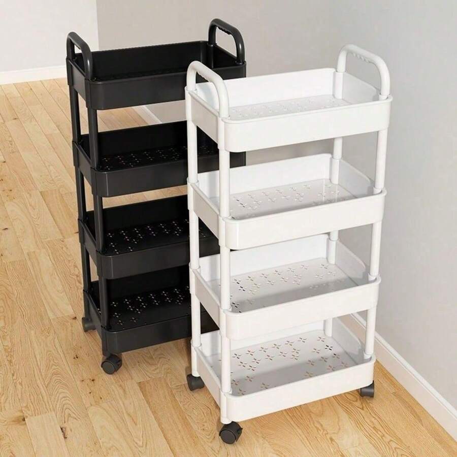 1pc 3-Tier White Storage Cart, Durable Plastic Material, 360° Swivel Wheels, Multi-Scenario Storage, Suitable For Bathroom/Bedroom