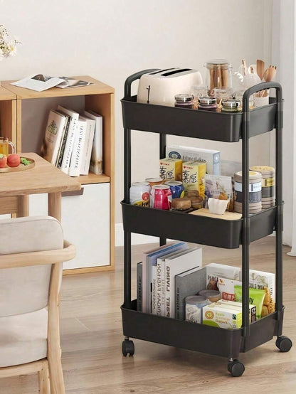 1pc 3-Tier White Storage Cart, Durable Plastic Material, 360° Swivel Wheels, Multi-Scenario Storage, Suitable For Bathroom/Bedroom
