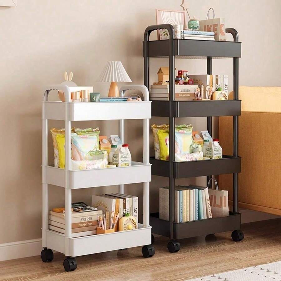 1pc 3-Tier White Storage Cart, Durable Plastic Material, 360° Swivel Wheels, Multi-Scenario Storage, Suitable For Bathroom/Bedroom