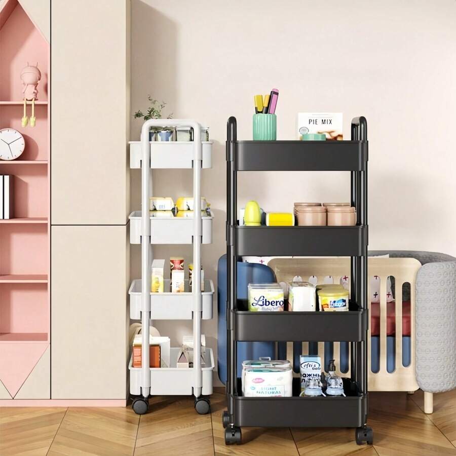 1pc 3-Tier White Storage Cart, Durable Plastic Material, 360° Swivel Wheels, Multi-Scenario Storage, Suitable For Bathroom/Bedroom