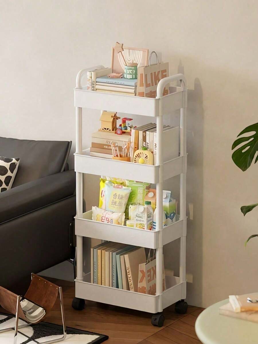 1pc 3-Tier White Storage Cart, Durable Plastic Material, 360° Swivel Wheels, Multi-Scenario Storage, Suitable For Bathroom/Bedroom