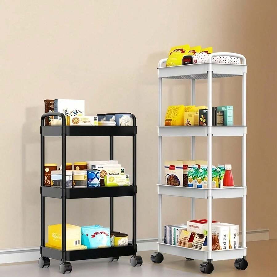 1pc 3-Tier White Storage Cart, Durable Plastic Material, 360° Swivel Wheels, Multi-Scenario Storage, Suitable For Bathroom/Bedroom