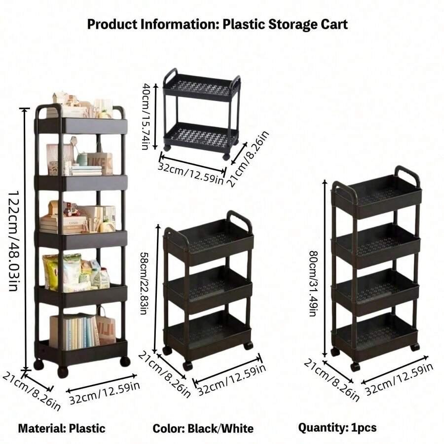 1pc 3-Tier White Storage Cart, Durable Plastic Material, 360° Swivel Wheels, Multi-Scenario Storage, Suitable For Bathroom/Bedroom