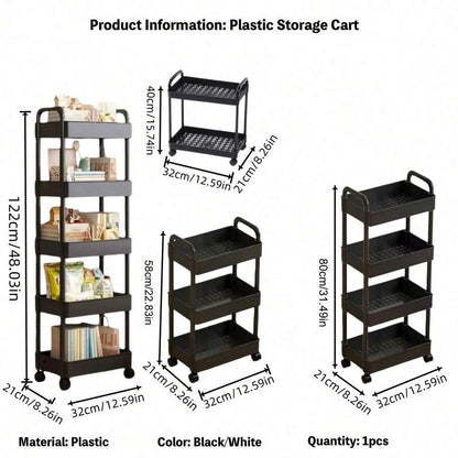 1pc 3-Tier White Storage Cart, Durable Plastic Material, 360° Swivel Wheels, Multi-Scenario Storage, Suitable For Bathroom/Bedroom