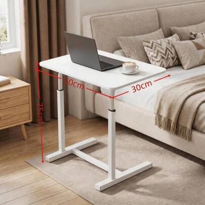 Height-Adjustable Mobile Laptop Desk - Four-Wheel Locking Rolling Study/Workstation Desk With Double-Layer Shelves, Suitable For Bedside/Dormitory/Office Use, Sturdy Steel Frame And Modern Look (Space-Saving Design) Perfect For Back-To-School Season.