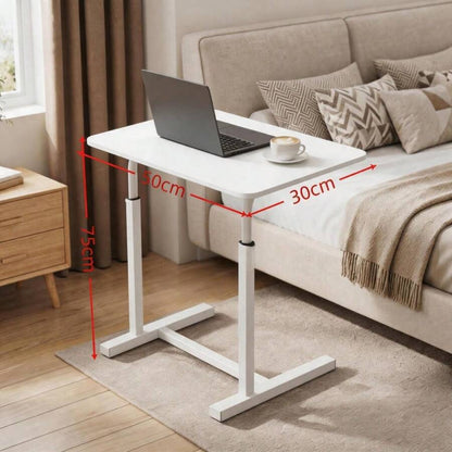 Height-Adjustable Mobile Laptop Desk - Four-Wheel Locking Rolling Study/Workstation Desk With Double-Layer Shelves, Suitable For Bedside/Dormitory/Office Use, Sturdy Steel Frame And Modern Look (Space-Saving Design) Perfect For Back-To-School Season.