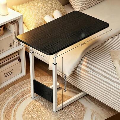 Height-Adjustable Mobile Laptop Desk - Four-Wheel Locking Rolling Study/Workstation Desk With Double-Layer Shelves, Suitable For Bedside/Dormitory/Office Use, Sturdy Steel Frame And Modern Look (Space-Saving Design) Perfect For Back-To-School Season.