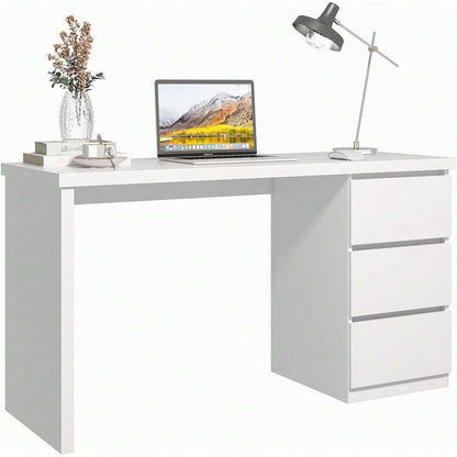 White Desk With Drawers Fifty Three Inch Home Office Computer Desk Gaming Table Modern Vanity Desk With Storage Wood Writing Workstation Bedroom Living Room White