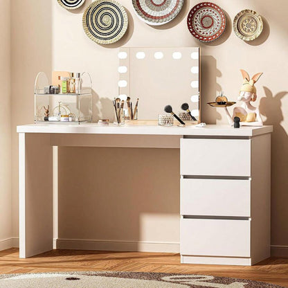White Desk With Drawers Fifty Three Inch Home Office Computer Desk Gaming Table Modern Vanity Desk With Storage Wood Writing Workstation Bedroom Living Room White