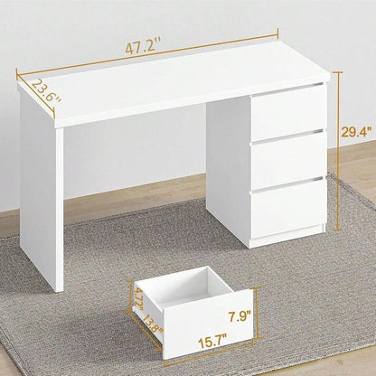 White Desk With Drawers Fifty Three Inch Home Office Computer Desk Gaming Table Modern Vanity Desk With Storage Wood Writing Workstation Bedroom Living Room White