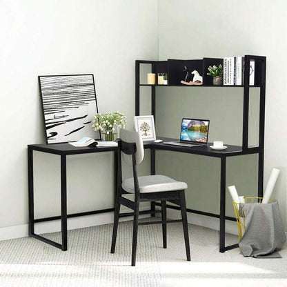 Reversible L-Shaped Desk With Hutch, Space Saving Corner Computer Desk With Storage Shelves, Home Office Study Writing Desk Computer Workstation With Storage Bookshelf, Gaming Desk