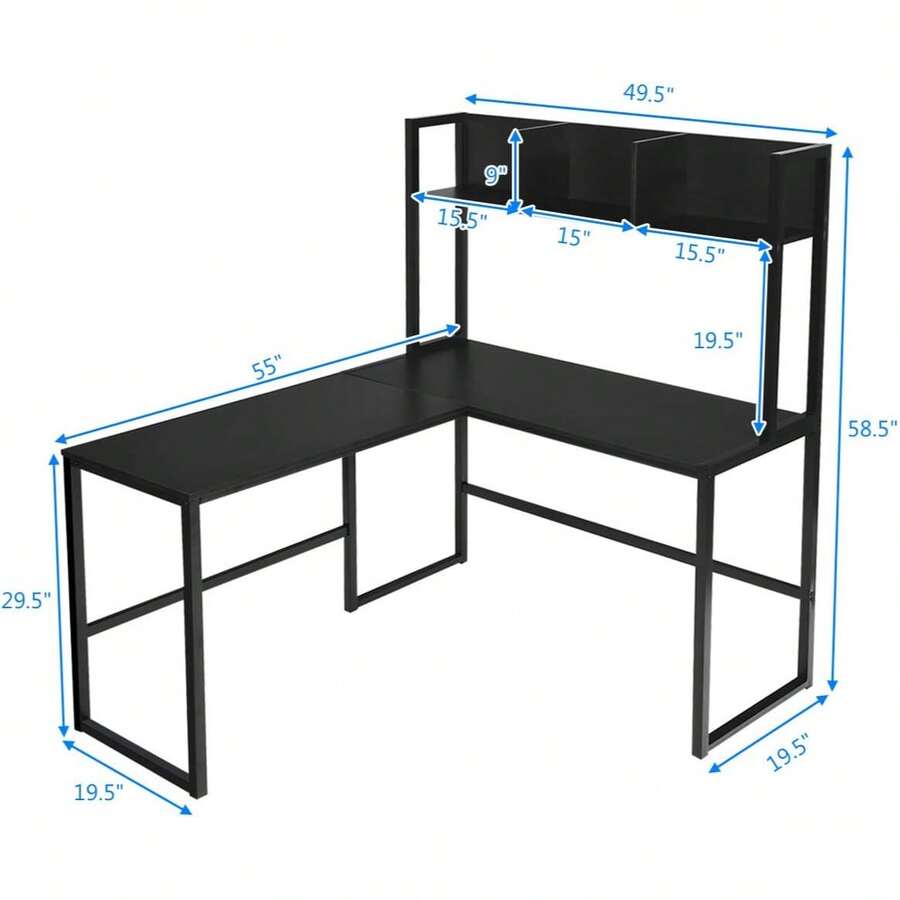 Reversible L-Shaped Desk With Hutch, Space Saving Corner Computer Desk With Storage Shelves, Home Office Study Writing Desk Computer Workstation With Storage Bookshelf, Gaming Desk