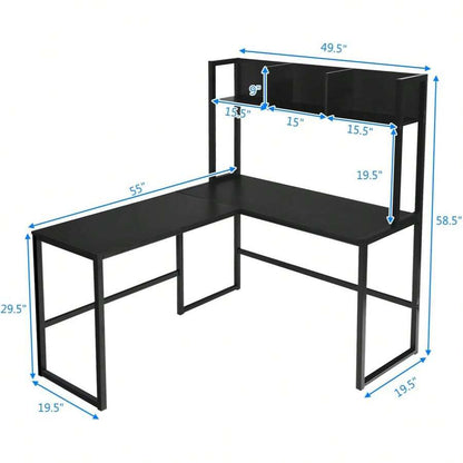 Reversible L-Shaped Desk With Hutch, Space Saving Corner Computer Desk With Storage Shelves, Home Office Study Writing Desk Computer Workstation With Storage Bookshelf, Gaming Desk