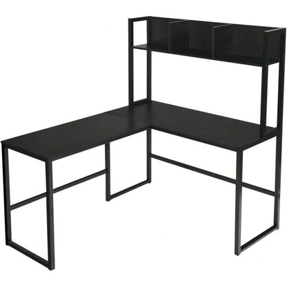 Reversible L-Shaped Desk With Hutch, Space Saving Corner Computer Desk With Storage Shelves, Home Office Study Writing Desk Computer Workstation With Storage Bookshelf, Gaming Desk